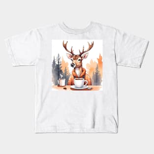 watercolor deer with coffe Kids T-Shirt